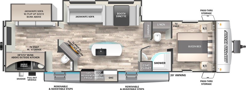 Travel Trailers For Families Travel Trailers for Full-Time Families Forest River Cherokee Alpha Wolf 33BH-L Floorplan