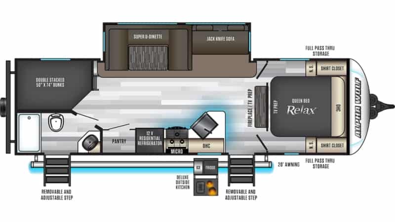 Travel Trailers for ½ Ton Trucks Cherokee Alpha Wolf 26DBH-L Floorplan