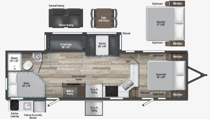 Travel Trailers for ½ Ton Trucks Winnebago Voyager V3033BH Floorplan