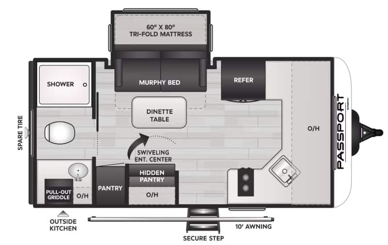 Travel Trailer With No Dinette Keystone Passport Solo 15FK Floorplan