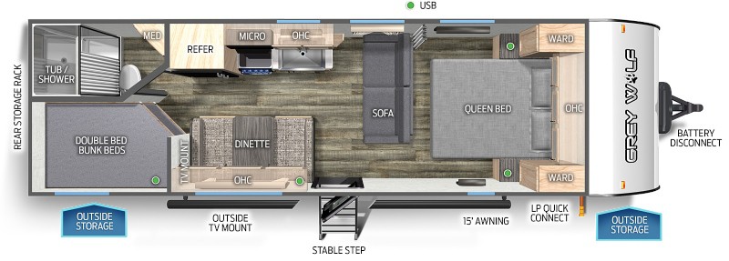 Travel Trailers Without Slideouts Cherokee Grey Wolf 26DJSE Floorplan