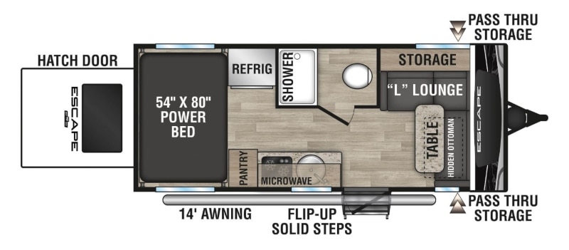 Travel Trailers Without Slideouts KZ Escape E18 Hatch Floorplan