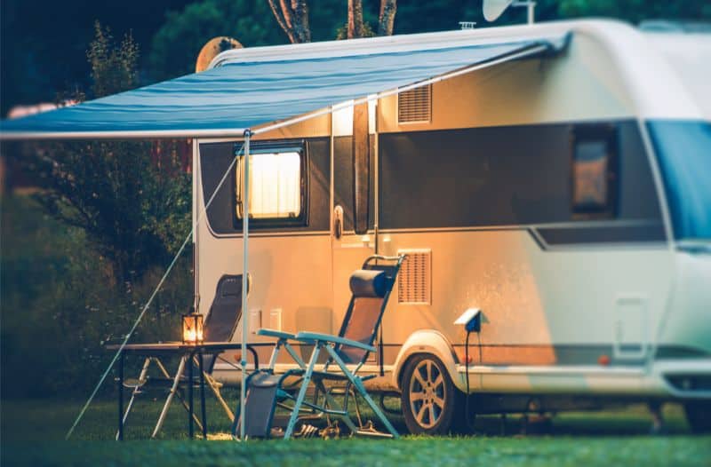 Small travel trailer with the awning extended