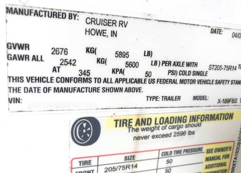 Tongue Weight Included in the Trailer’s GVWR RV Decal Sticker