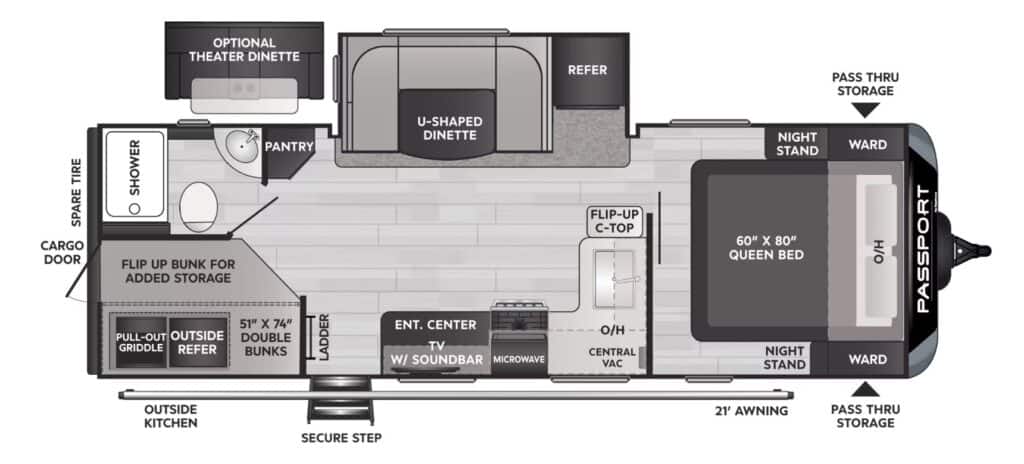 Travel Trailers with a Bunkhouse Keystone Passport 2401BH Floorplan