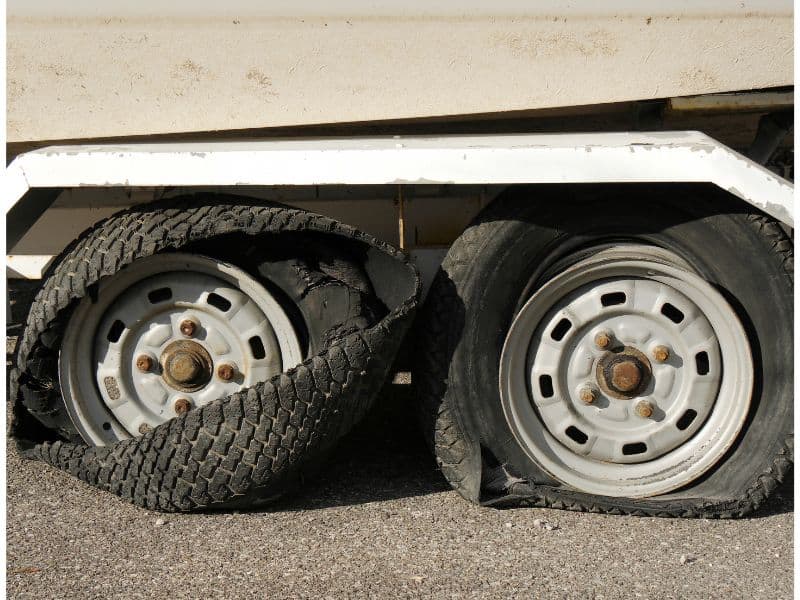 Two trailer tire blowouts on the same side