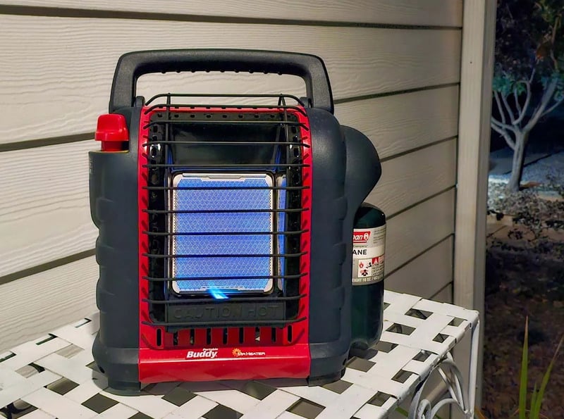 Propane space heater outside in the winter