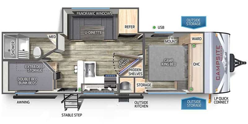 Forest River Campsite Reserve 23LM Floorplan - Travel Trailer Sleeps 8